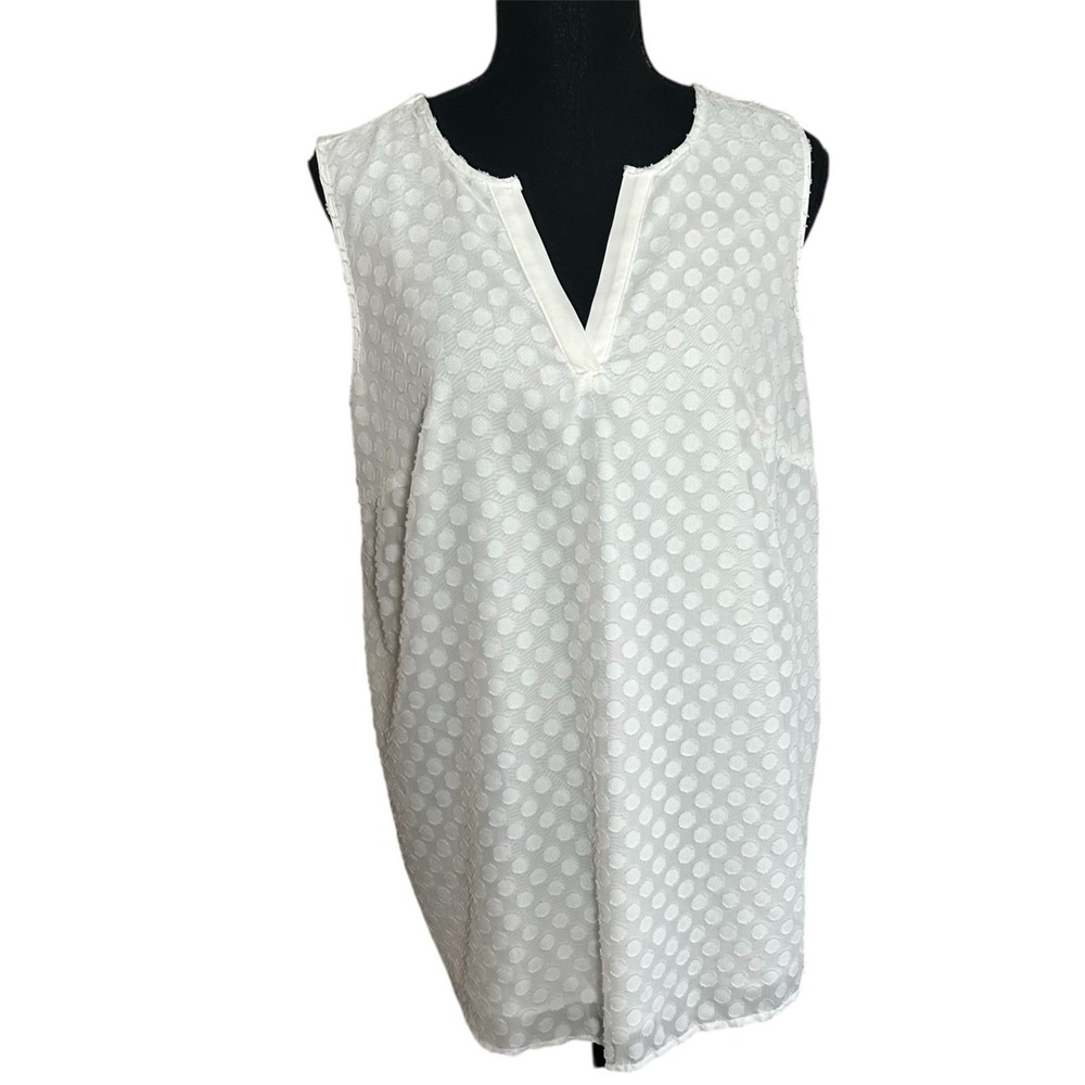 Market And Spruce White Sleeveless Top Textured Polka Dot Flowy Women's 1x